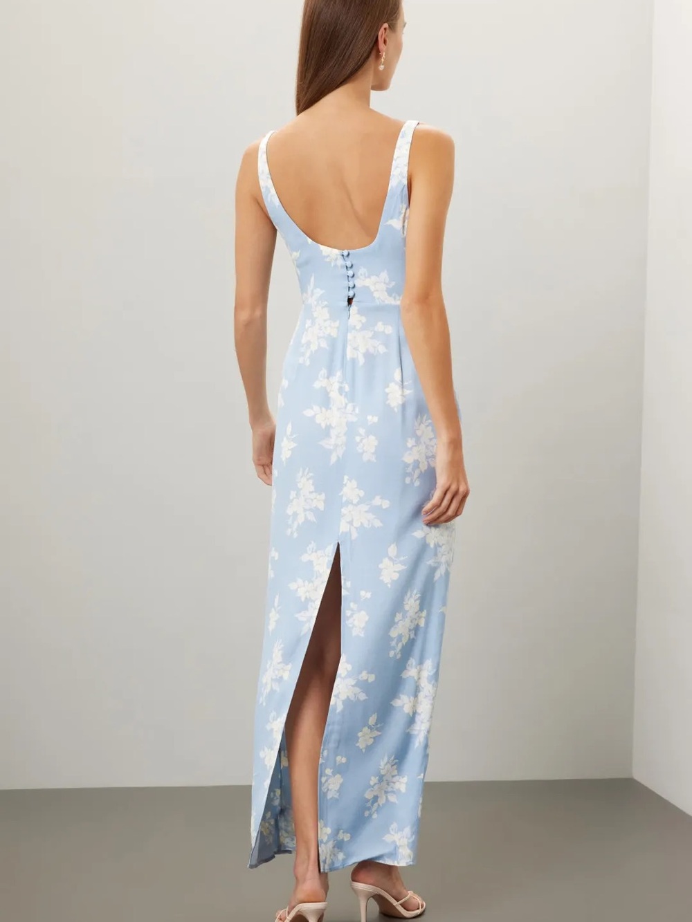 Reformation Reverie Pale Blue Floral Maxi Slip Dress - Picture 3 of 6
